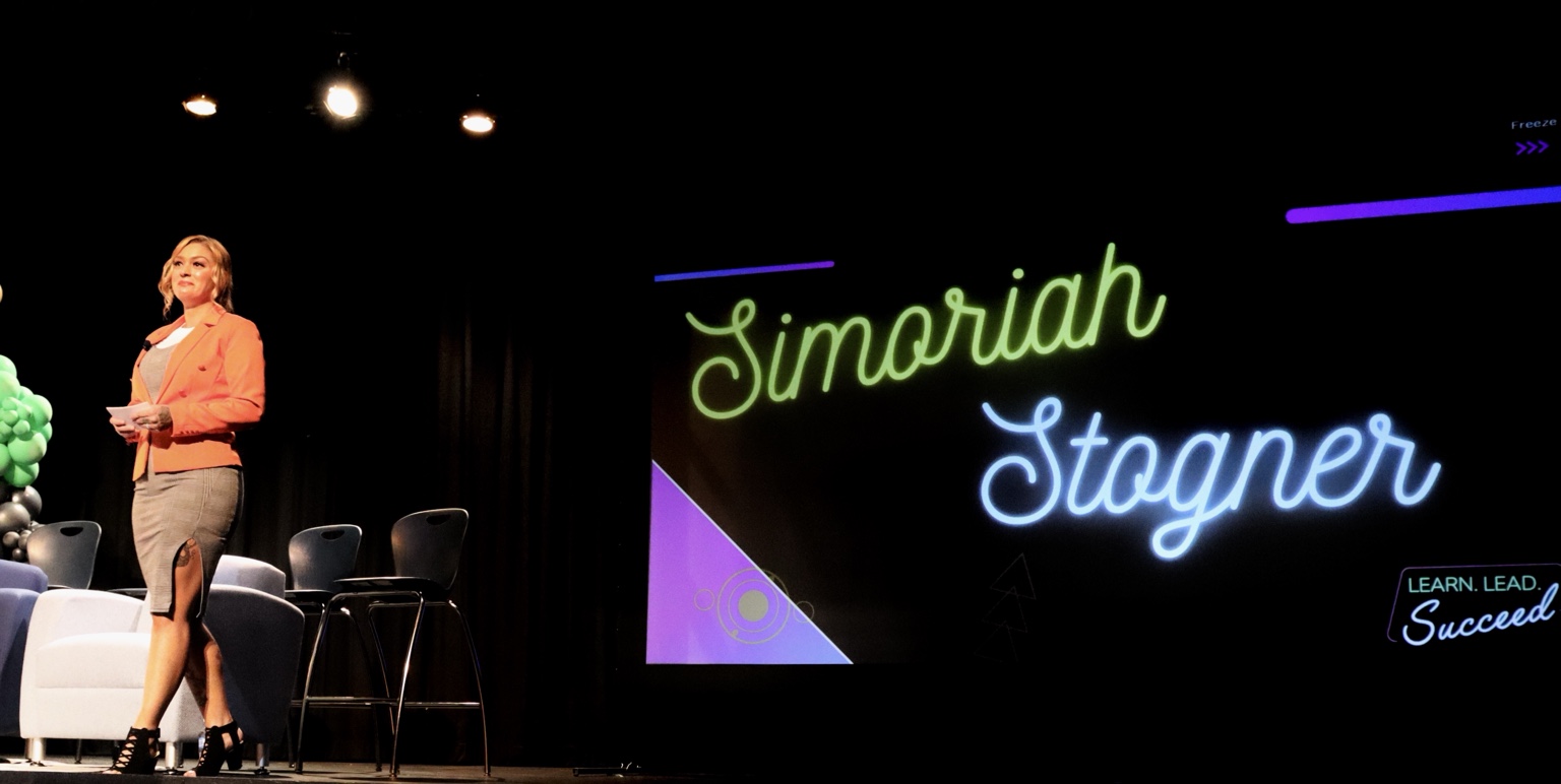 Simoriah speaking to students at Hillcrest High School